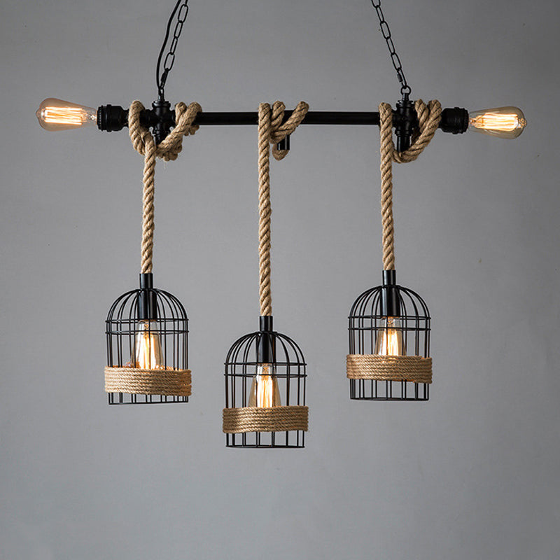 Cage Shape Pendant Lighting Modern Style Metal 1/3/5 Lights Hanging Lamp in Brown