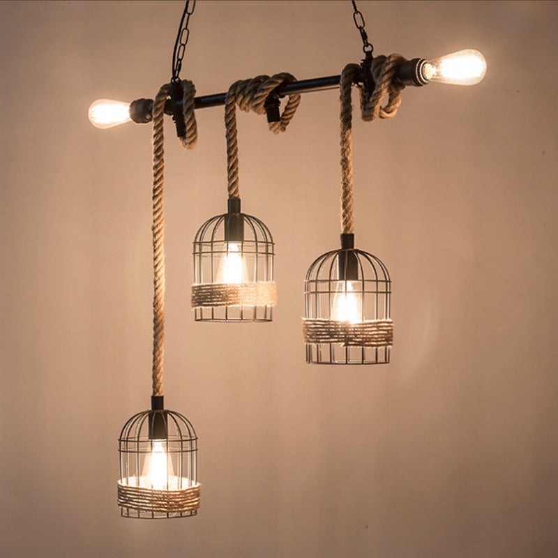 Cage Shape Pendant Lighting Modern Style Metal 1/3/5 Lights Hanging Lamp in Brown