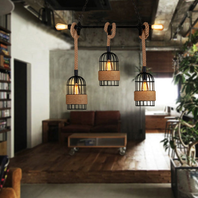 Cage Shape Pendant Lighting Modern Style Metal 1/3/5 Lights Hanging Lamp in Brown