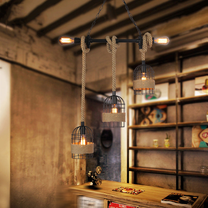 Cage Shape Pendant Lighting Modern Style Metal 1/3/5 Lights Hanging Lamp in Brown