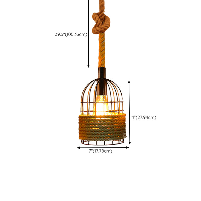 Cage Shape Pendant Lighting Modern Style Metal 1/3/5 Lights Hanging Lamp in Brown