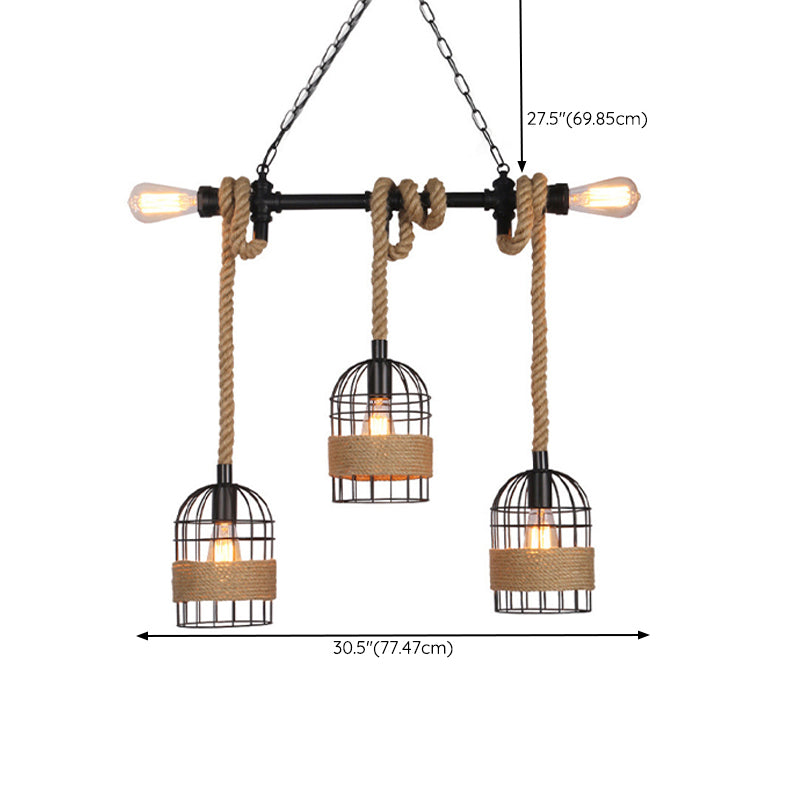 Cage Shape Pendant Lighting Modern Style Metal 1/3/5 Lights Hanging Lamp in Brown