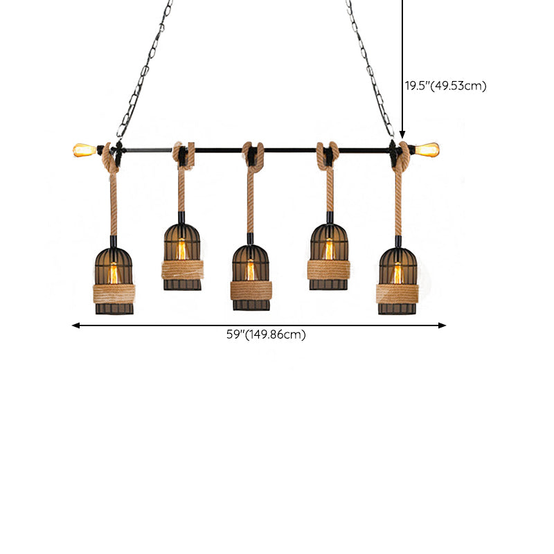 Cage Shape Pendant Lighting Modern Style Metal 1/3/5 Lights Hanging Lamp in Brown