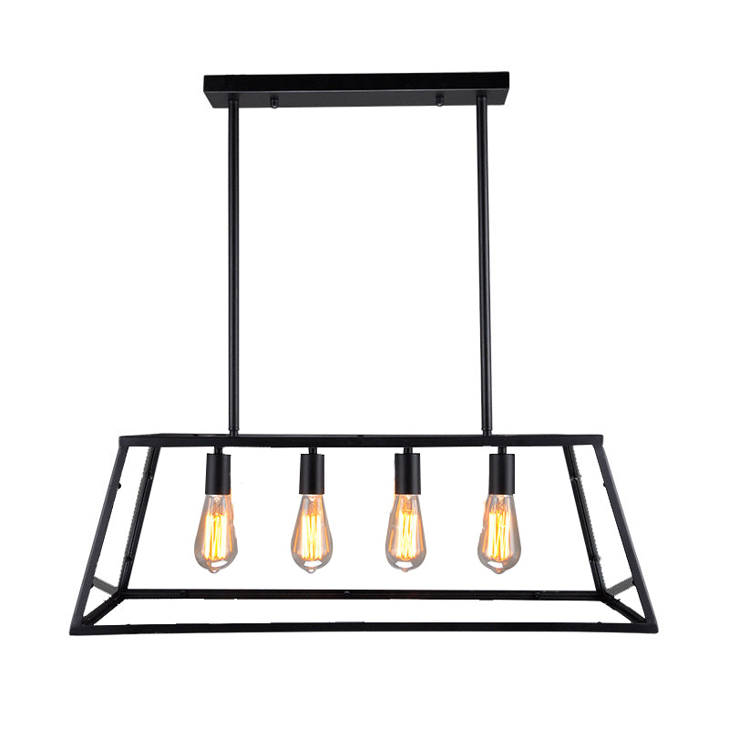 Rectangular Shape over Island Lighting Modern Style Metal 4 Lights Hanging Lamp in Black