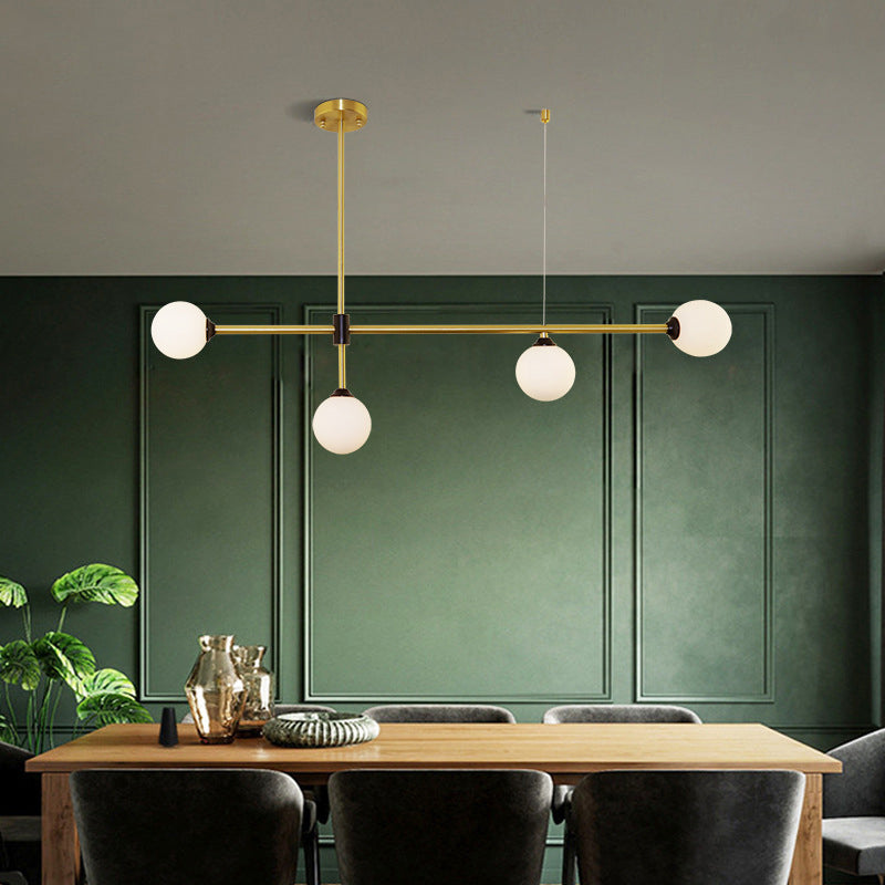 Linear Shape Pendant Lighting Modern Style Metal 3/4 Lights Hanging Lamp in Gold
