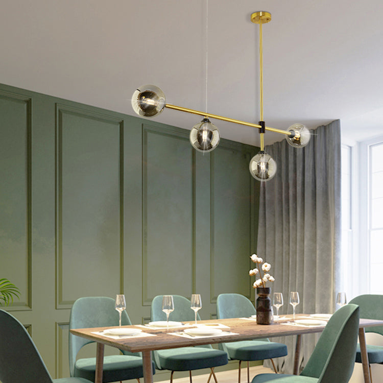 Linear Shape Pendant Lighting Modern Style Metal 3/4 Lights Hanging Lamp in Gold