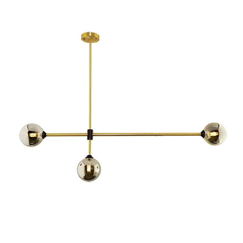 Linear Shape Pendant Lighting Modern Style Metal 3/4 Lights Hanging Lamp in Gold