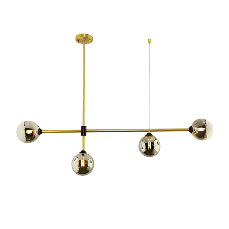 Linear Shape Pendant Lighting Modern Style Metal 3/4 Lights Hanging Lamp in Gold