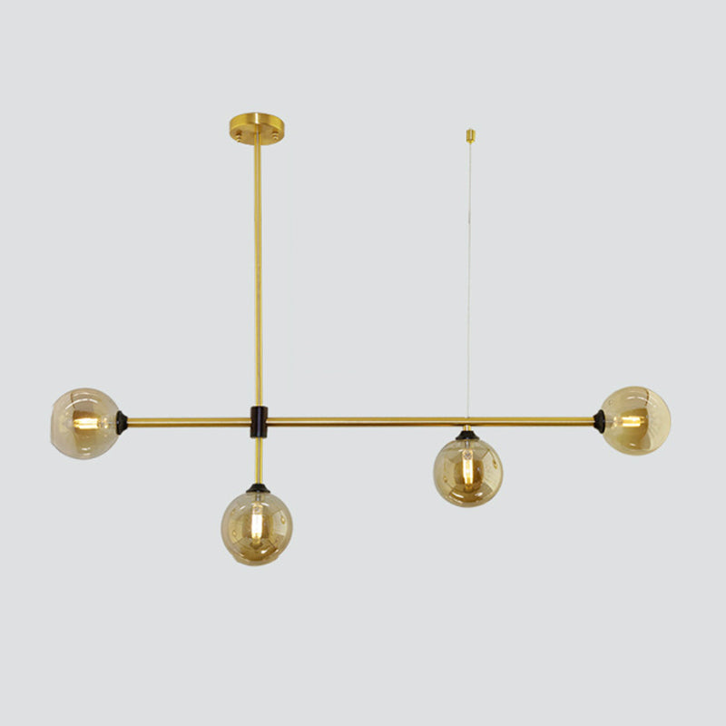 Linear Shape Pendant Lighting Modern Style Metal 3/4 Lights Hanging Lamp in Gold