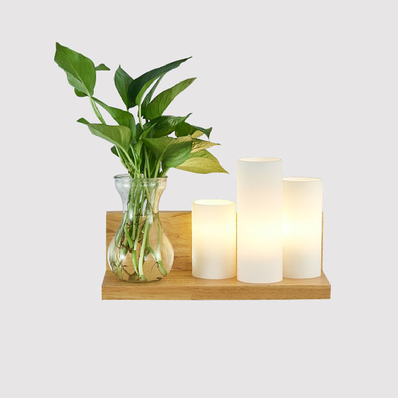 Contemporary Wooden Wall Sconce Simple Wall Light with Glass Shade without Plants