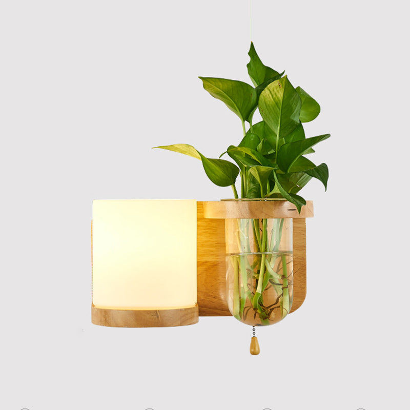 Contemporary Wooden Wall Sconce Simple Wall Light with Glass Shade without Plants