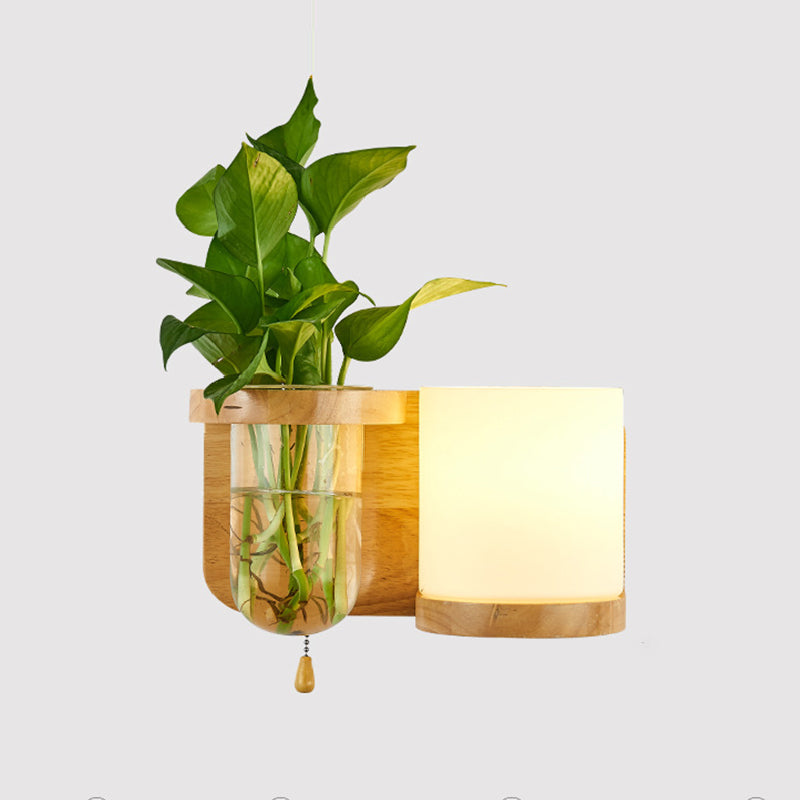 Contemporary Wooden Wall Sconce Simple Wall Light with Glass Shade without Plants