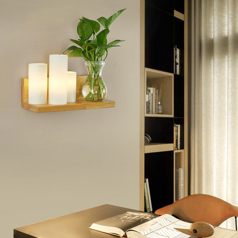 Contemporary Wooden Wall Sconce Simple Wall Light with Glass Shade without Plants