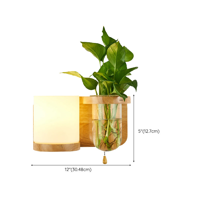 Contemporary Wooden Wall Sconce Simple Wall Light with Glass Shade without Plants
