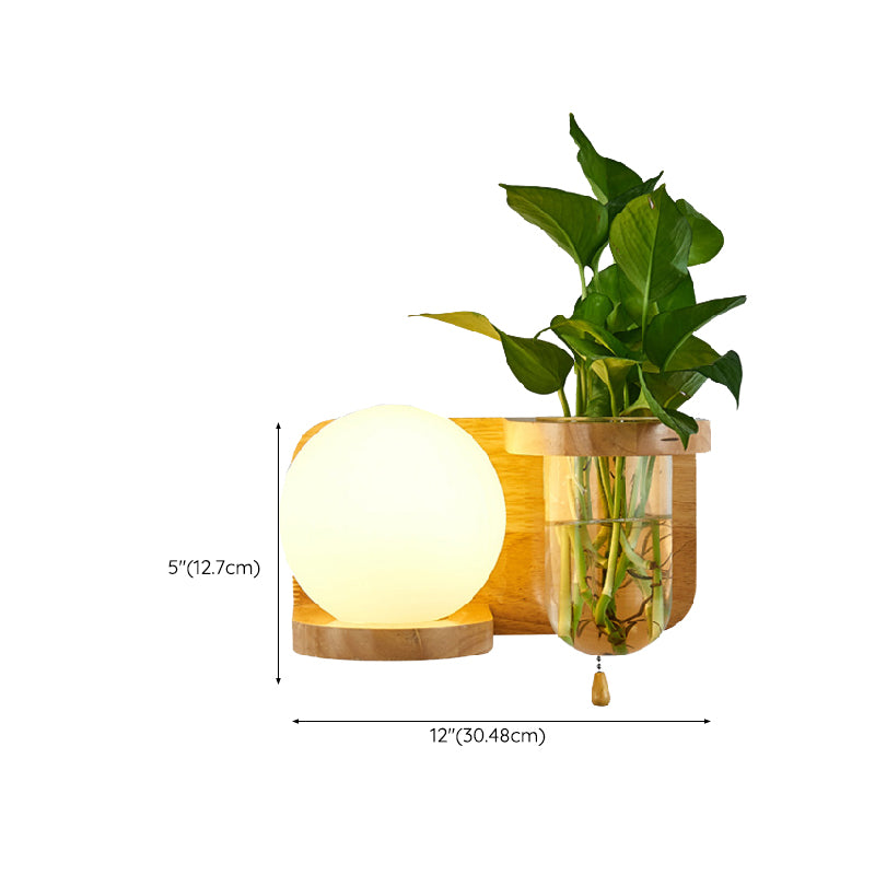 Contemporary Wooden Wall Sconce Simple Wall Light with Glass Shade without Plants