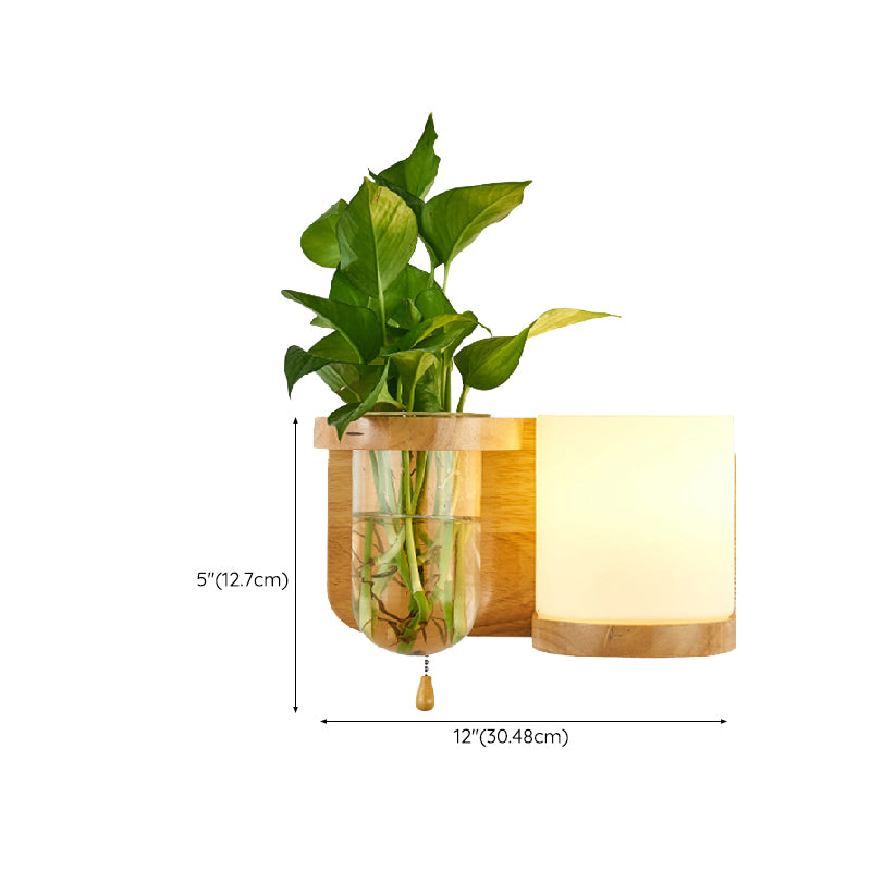 Contemporary Wooden Wall Sconce Simple Wall Light with Glass Shade without Plants