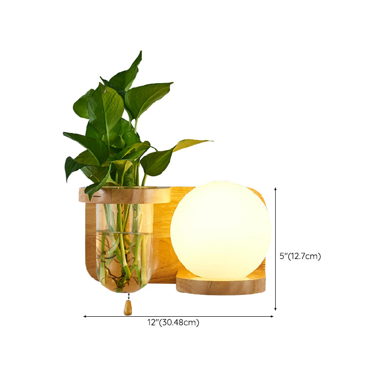 Contemporary Wooden Wall Sconce Simple Wall Light with Glass Shade without Plants