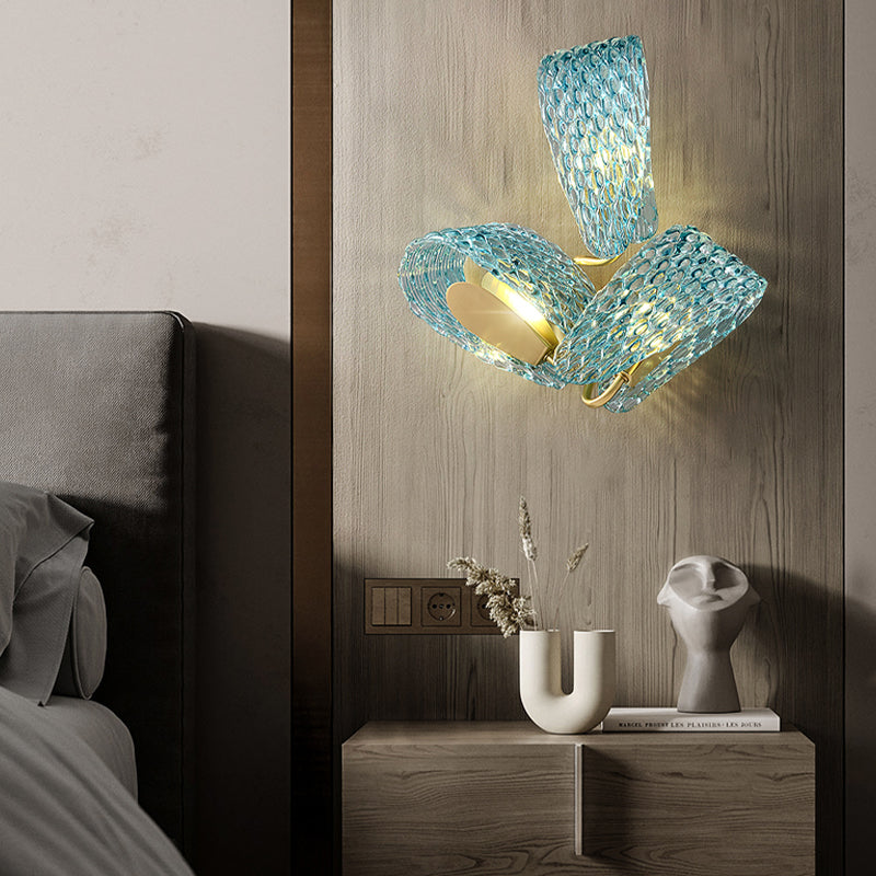 Modern Metal Wall Sconce Flower Shape Wall Light with Glass Shade for Bedroom