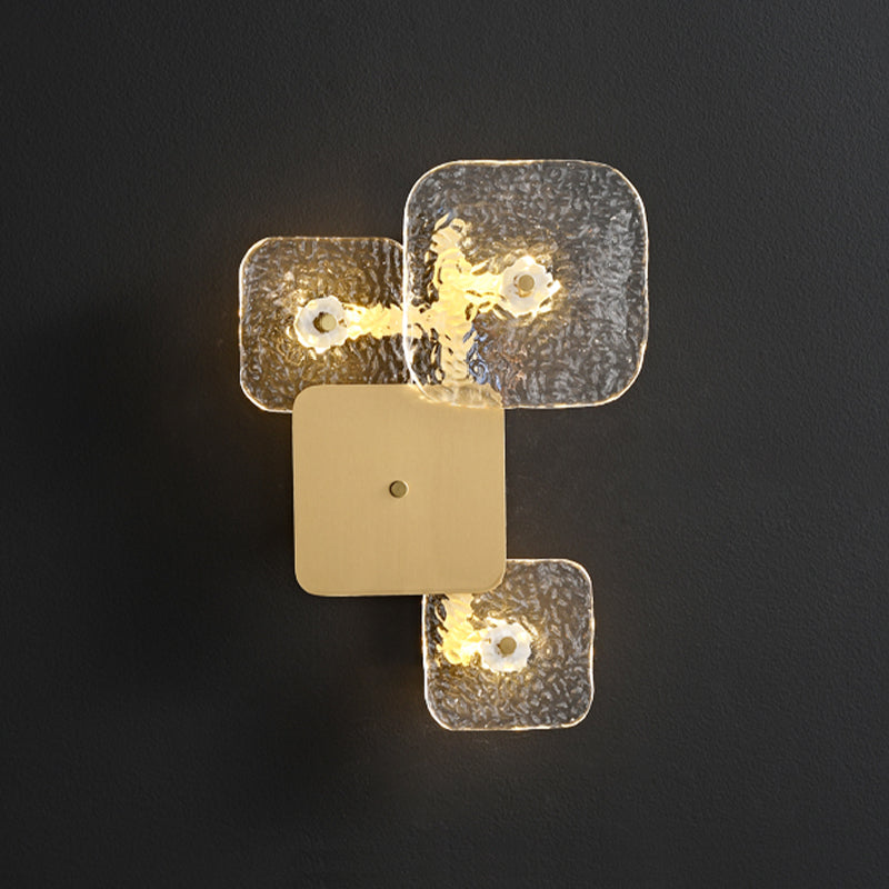 Modern Metal Wall Sconce Square Shape Wall Light with Glass Shade for Bedroom