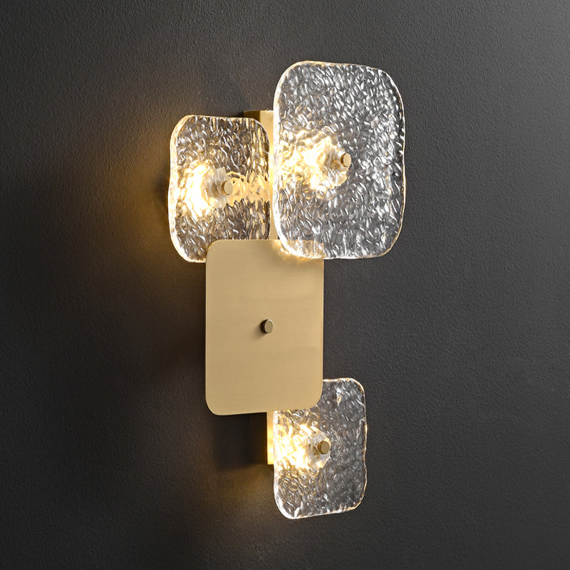 Modern Metal Wall Sconce Square Shape Wall Light with Glass Shade for Bedroom