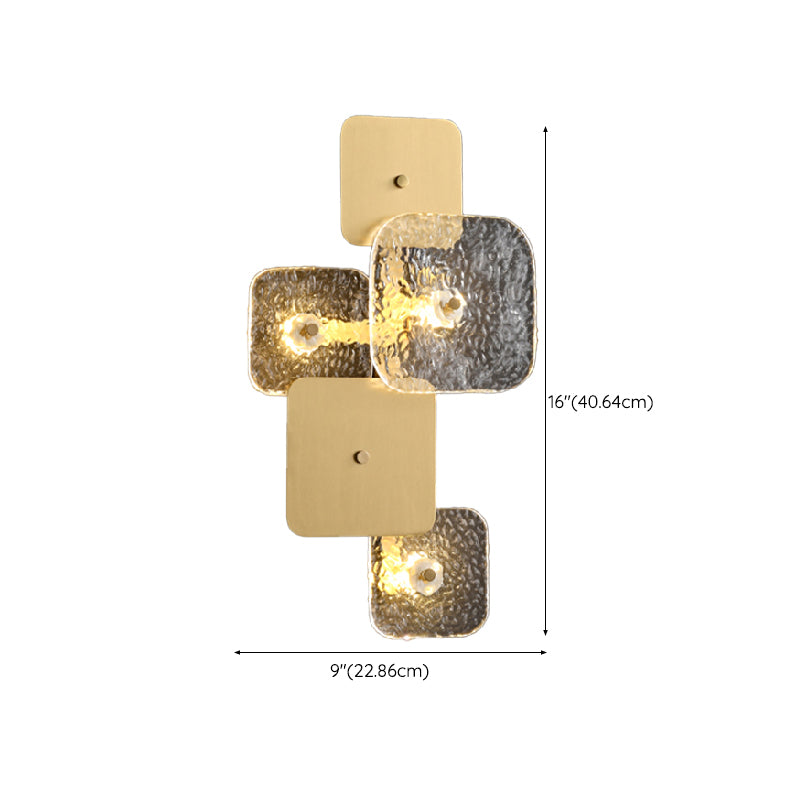Modern Metal Wall Sconce Square Shape Wall Light with Glass Shade for Bedroom