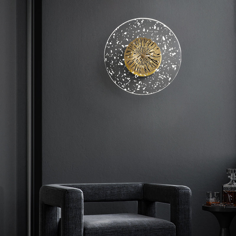 Modern Metal Wall Sconce Circular Shape Wall Light with Acrylic Shade for Bedroom