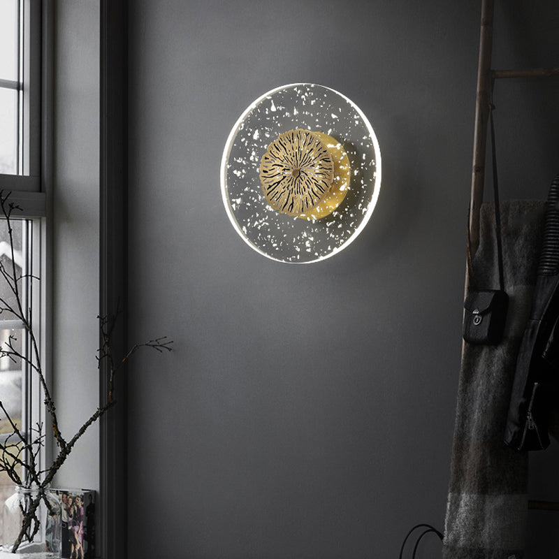 Modern Metal Wall Sconce Circular Shape Wall Light with Acrylic Shade for Bedroom