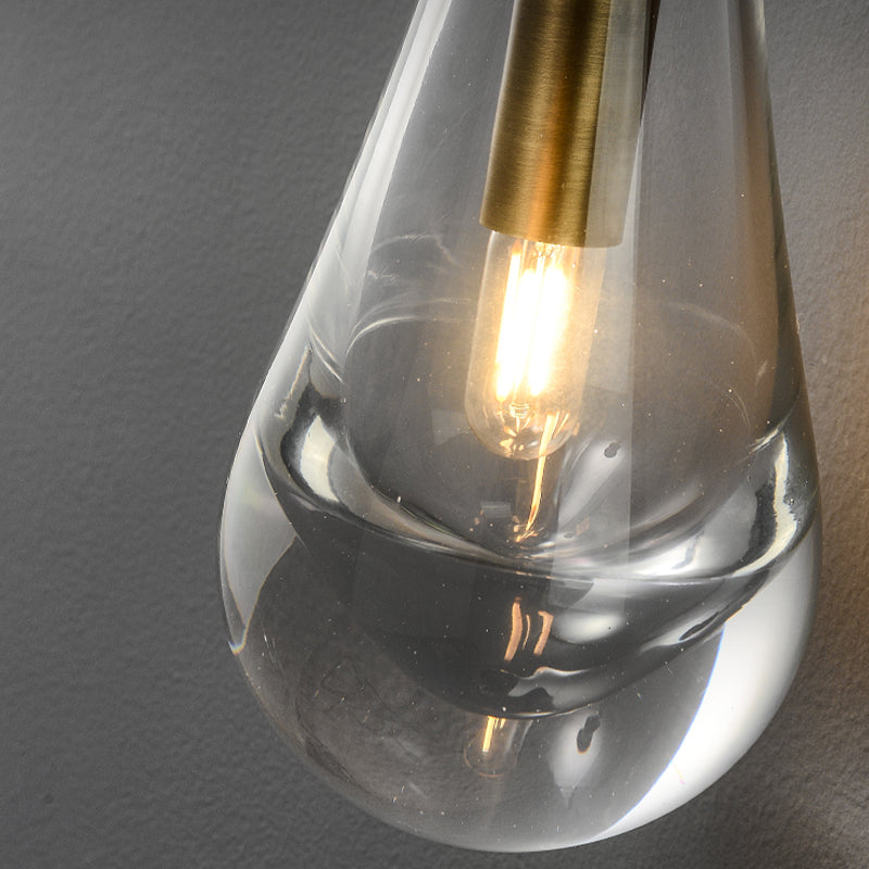 Modern Metal Wall Sconce Drop Shape Wall Light with Glass Shade for Bedroom
