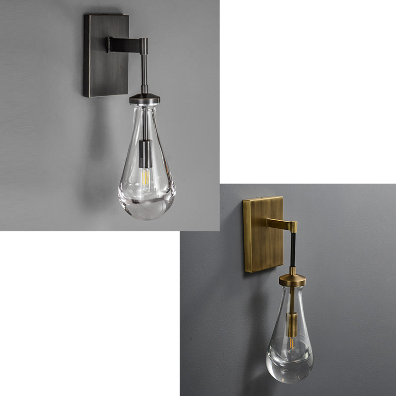 Modern Metal Wall Sconce Drop Shape Wall Light with Glass Shade for Bedroom