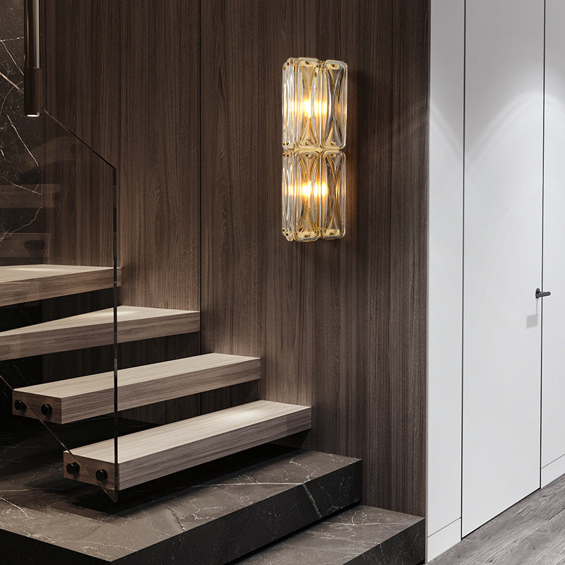 Modern Wall Sconce Metal Geometric Shape Wall Light with Glass Shade for Bedroom