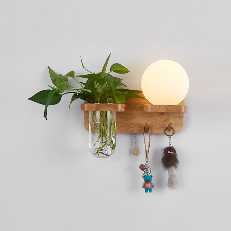 Modern Wooden Wall Sconce Simple Wall Light with Glass Shade without Plants