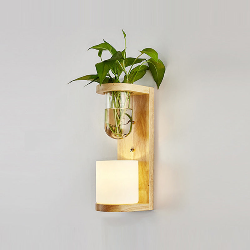 Modern Wooden Wall Sconce Simple Wall Light with Glass Shade without Plants