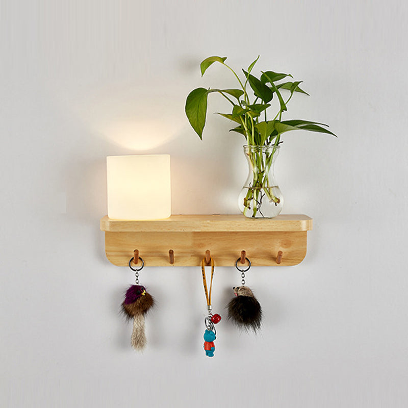 Modern Wooden Wall Sconce Simple Wall Light with Glass Shade without Plants