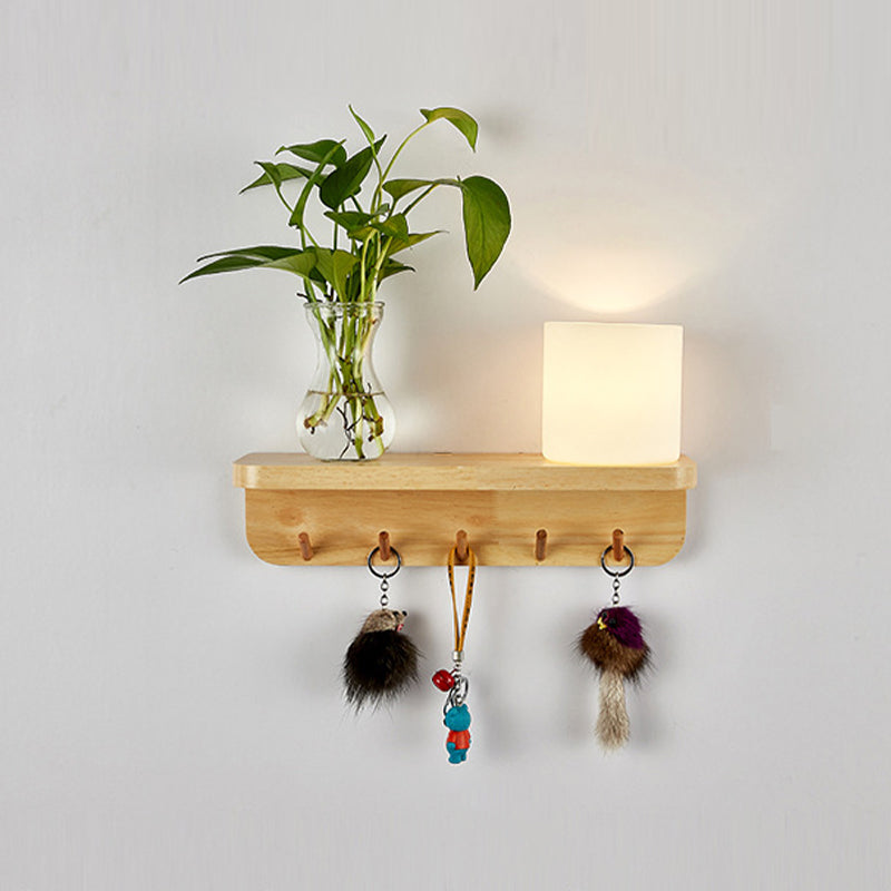 Modern Wooden Wall Sconce Simple Wall Light with Glass Shade without Plants