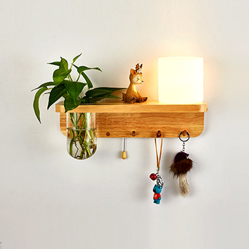 Modern Wooden Wall Sconce Simple Wall Light with Glass Shade without Plants