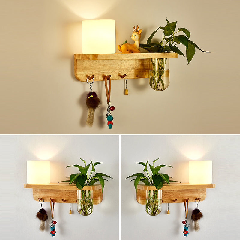 Modern Wooden Wall Sconce Simple Wall Light with Glass Shade without Plants