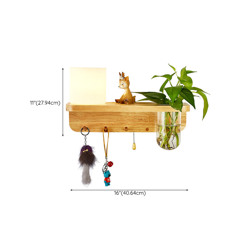 Modern Wooden Wall Sconce Simple Wall Light with Glass Shade without Plants