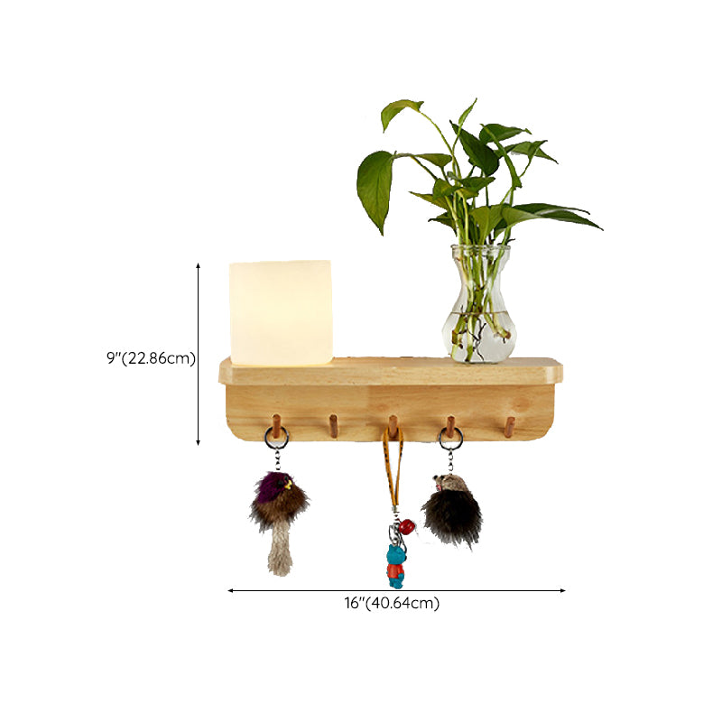 Modern Wooden Wall Sconce Simple Wall Light with Glass Shade without Plants