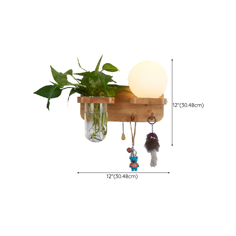Modern Wooden Wall Sconce Simple Wall Light with Glass Shade without Plants