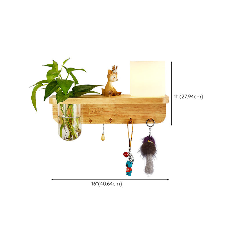 Modern Wooden Wall Sconce Simple Wall Light with Glass Shade without Plants