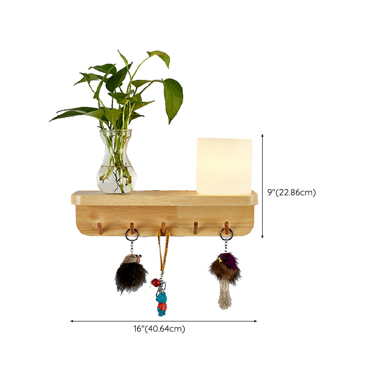 Modern Wooden Wall Sconce Simple Wall Light with Glass Shade without Plants