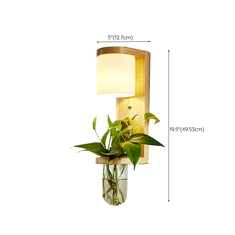 Modern Wooden Wall Sconce Simple Wall Light with Glass Shade without Plants