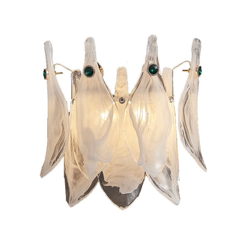 Modern Metal Wall Sconce Leaf Shape Wall Light with Glass Shade for Bedroom