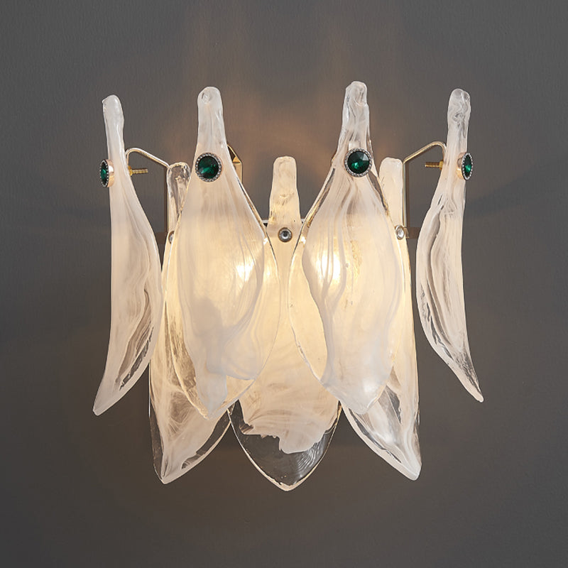 Modern Metal Wall Sconce Leaf Shape Wall Light with Glass Shade for Bedroom