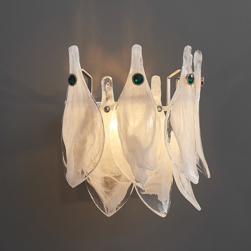 Modern Metal Wall Sconce Leaf Shape Wall Light with Glass Shade for Bedroom