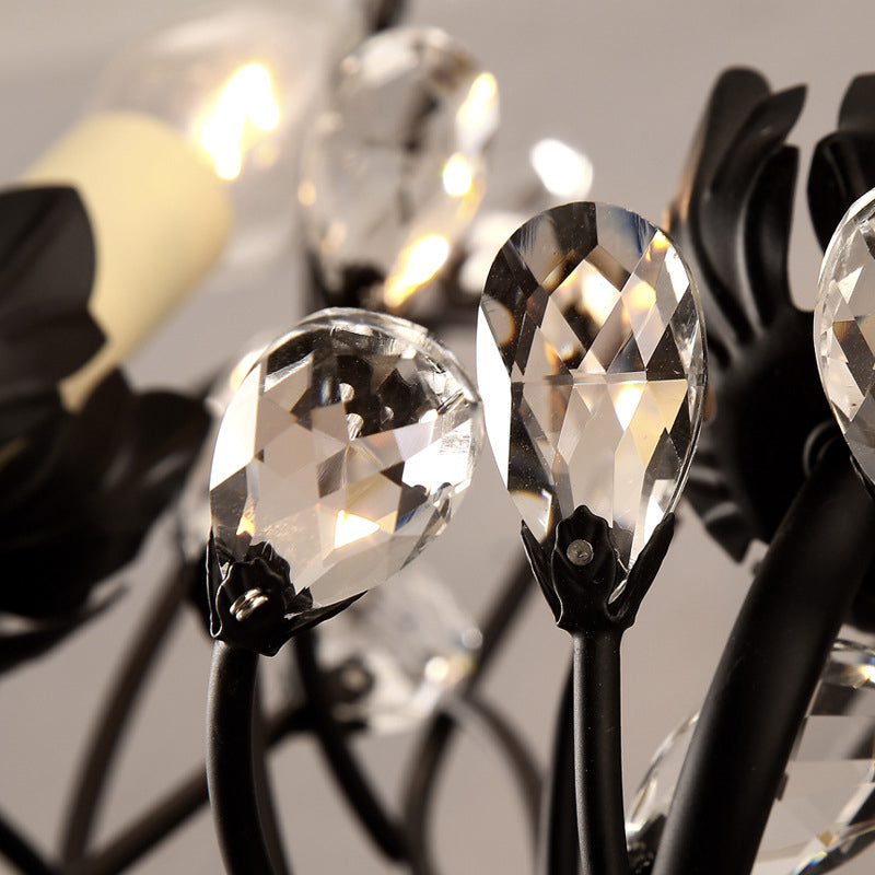 Crystal Candle Shape Wall Sconce Modern Style 2 Lights Wall Light Fixture in Black