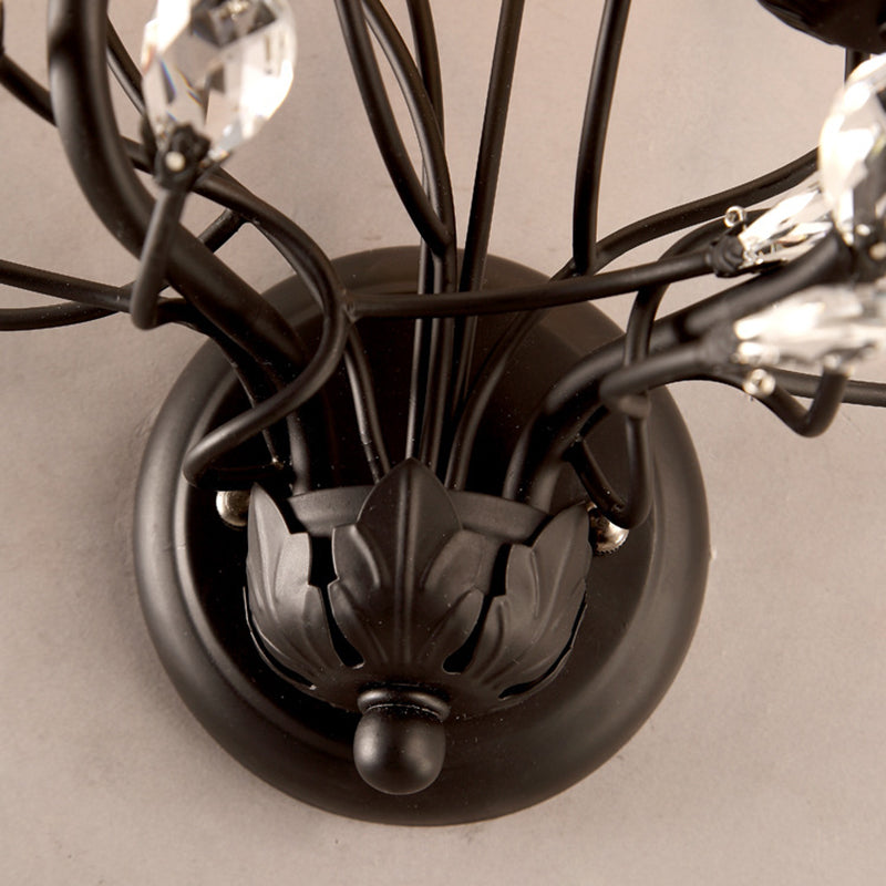 Crystal Candle Shape Wall Sconce Modern Style 2 Lights Wall Light Fixture in Black