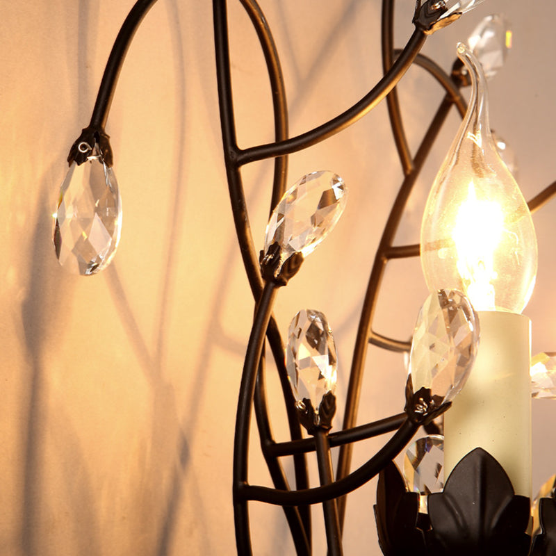 Crystal Candle Shape Wall Sconce Modern Style 2 Lights Wall Light Fixture in Black