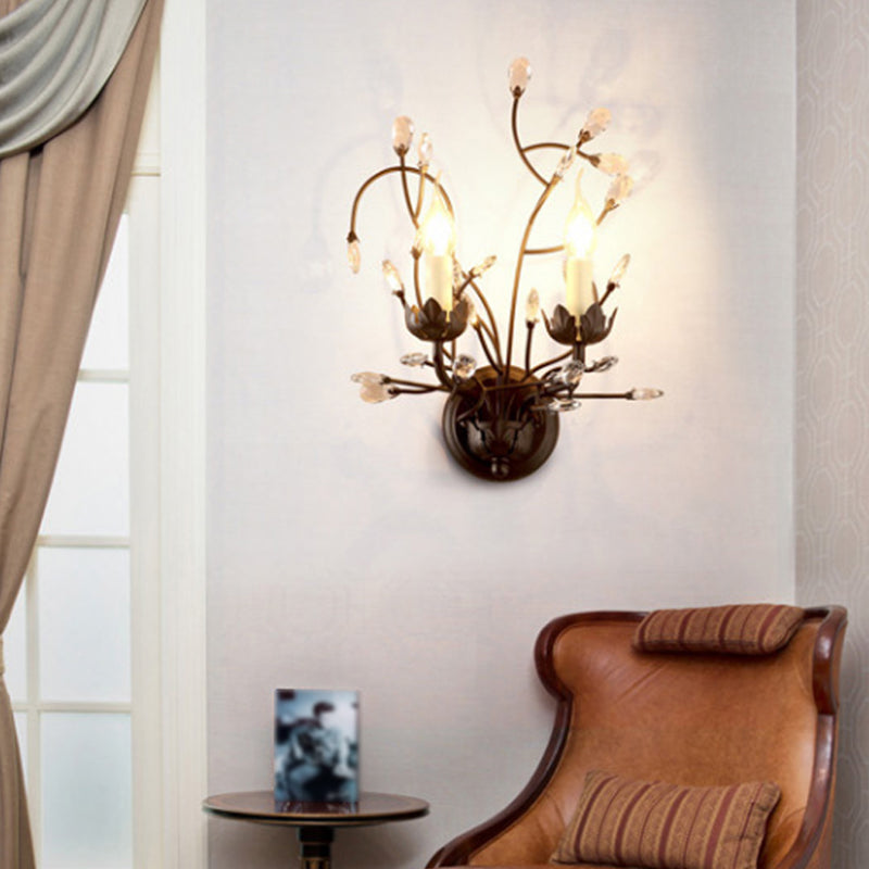 Crystal Candle Shape Wall Sconce Modern Style 2 Lights Wall Light Fixture in Black