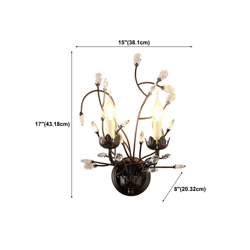 Crystal Candle Shape Wall Sconce Modern Style 2 Lights Wall Light Fixture in Black